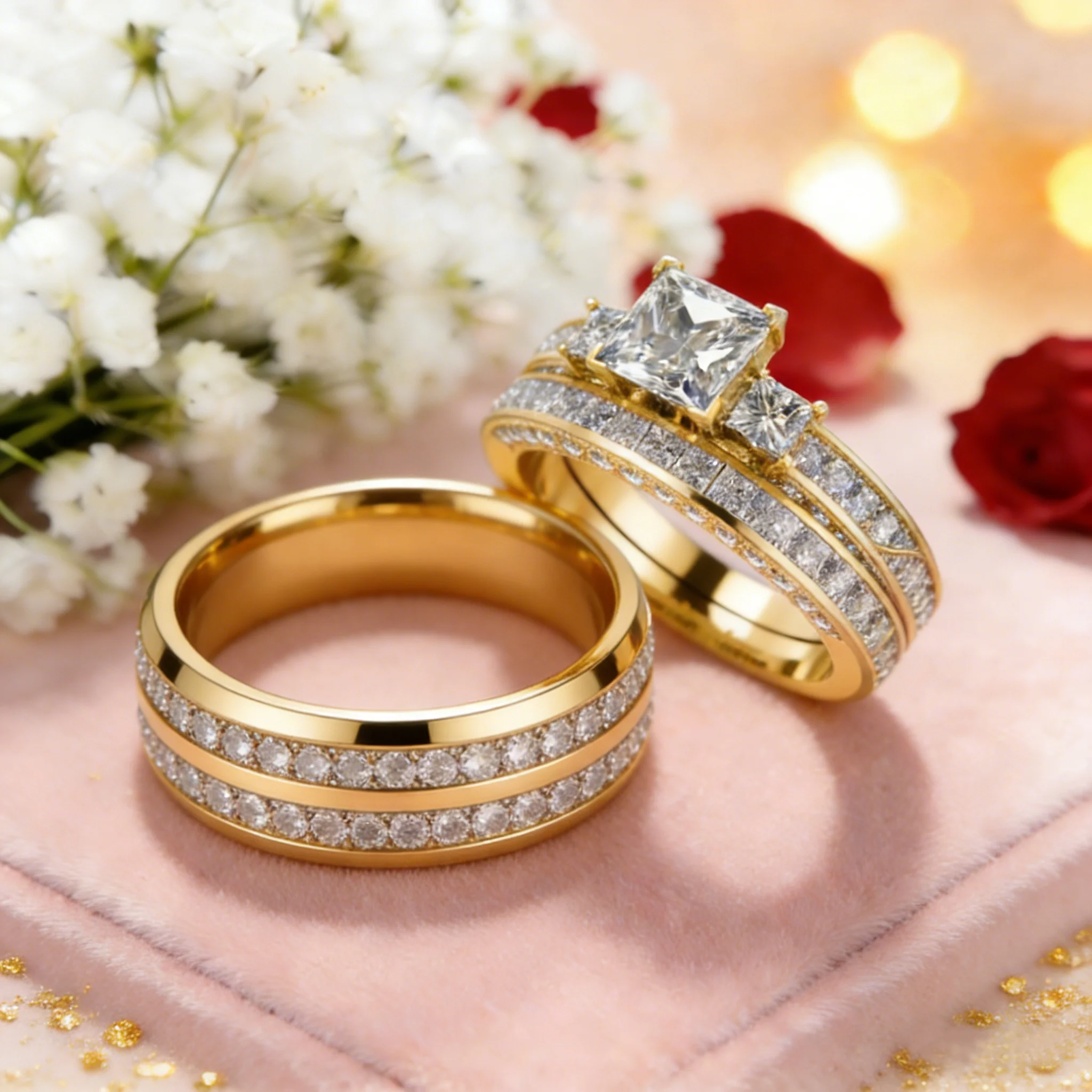 Fashion Couple Rings Vintage Stainless Steel Men Wedding Ring Elegant Women Square Cut Zircon Rings Set Engagement Jewelry Gifts - AliExpress 36