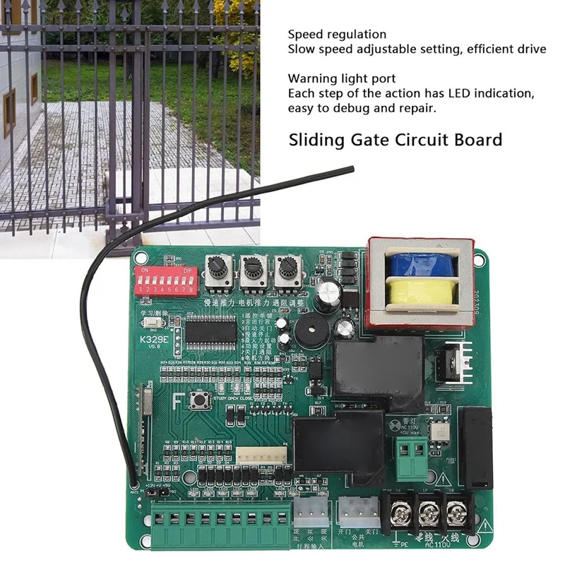 Sliding Gate Operator Control Board Replacement, Main PCB Circuit For Gate Motor, Universal Gate Opener With Indicators