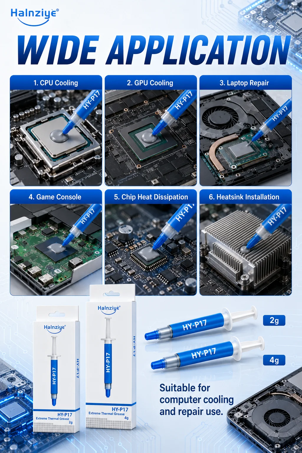 Halnziye HY-P17 Wärmeleitpaste 17,3 W/mK, nichtleitende Kühlmasse mit hoher Leitfähigkeit für CPU, GPU, PC, Laptop, Kühlkörper, Prozessor – Detail 3