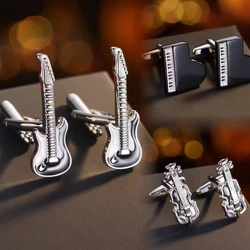 High Quality Copper Guitar Bass Piano Cufflinks for Men Fashion Birthday Daily Cuff Buttons Jewelry Gifts