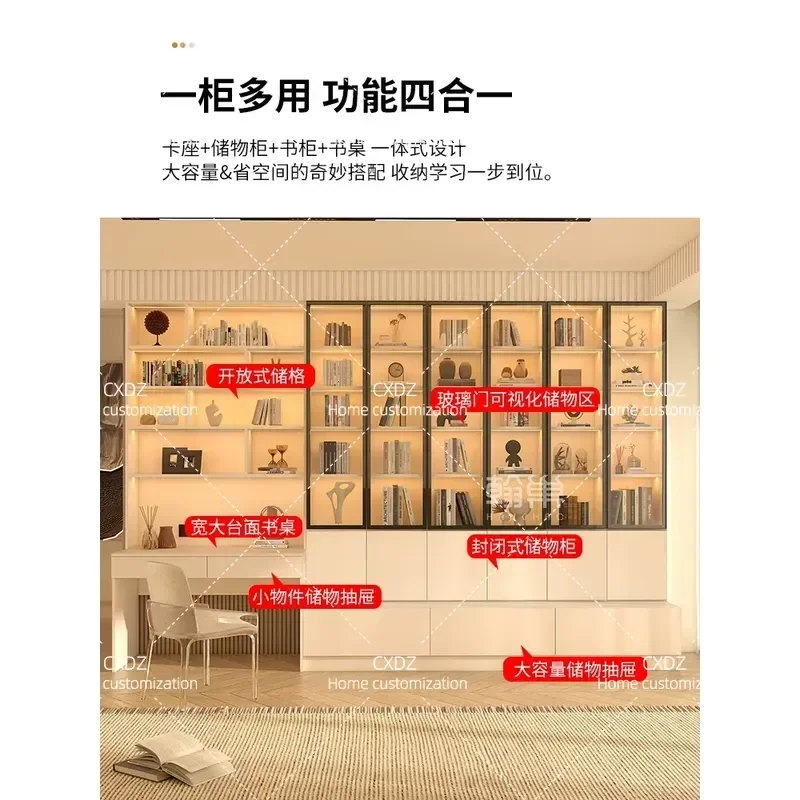 Wall Mounted Bookcase with Card Holder and Glass Door Integrated Desk Cabinet for Student Home Study Room Living Room Whole