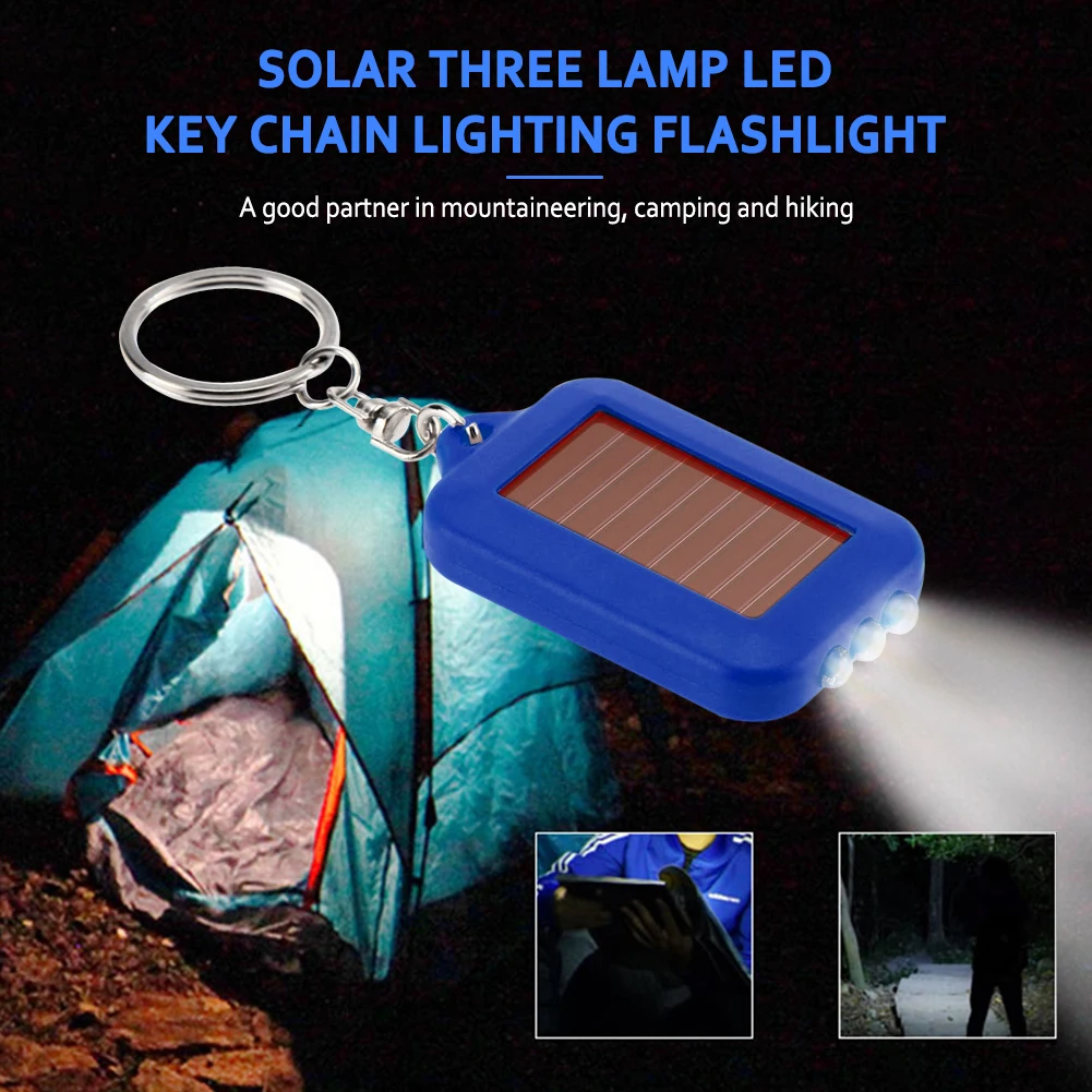 Mini Portable Solar 3 LED Light Keychain Outdoor Camping Tools Torch Solar Powered Flashlight Camping Climbing Tool