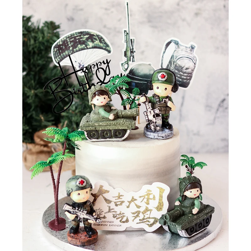 Camouflage Tank Soldiers Boys Girls Cake Decoration Game Theme Cake Toppers Birthday Party Table Dress Up Kids Baking