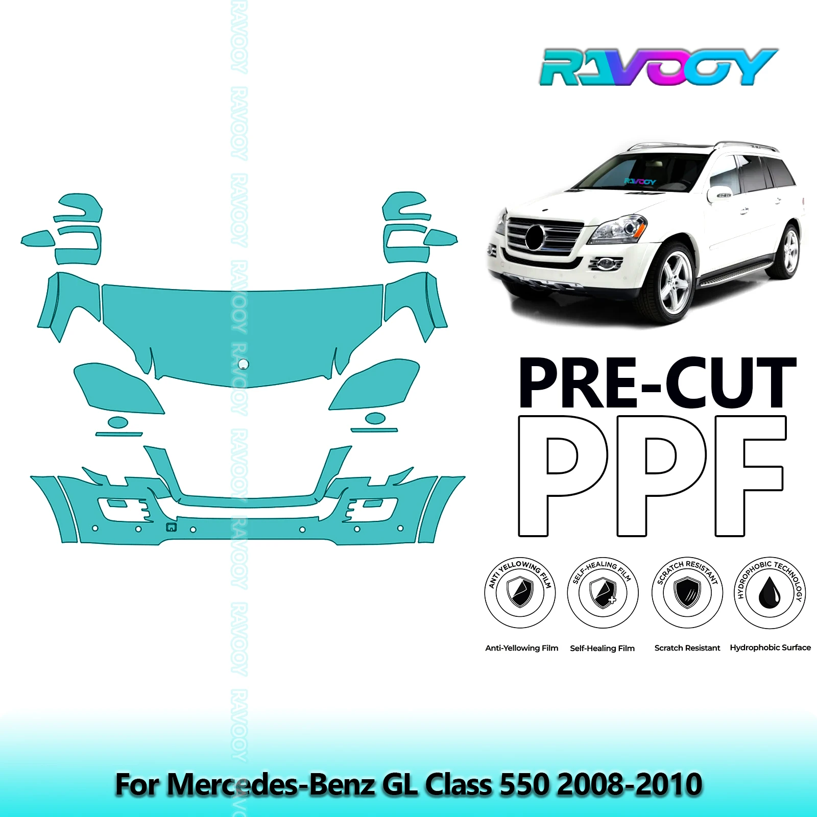 

Car Front Kit Clear Bra Precut PPF Paint Protection Film For Mercedes-Benz GL Class 550 2008-2010