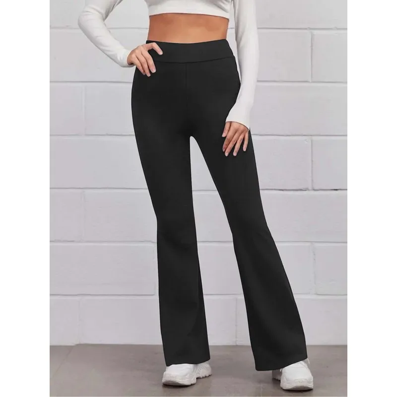 سراويل مضيئة غير رسمية لعام 2025 للنساء بخصر مطاطي قابل للتمدد للتخسيس باللون الأسود للارتداء اليومي للمكتب