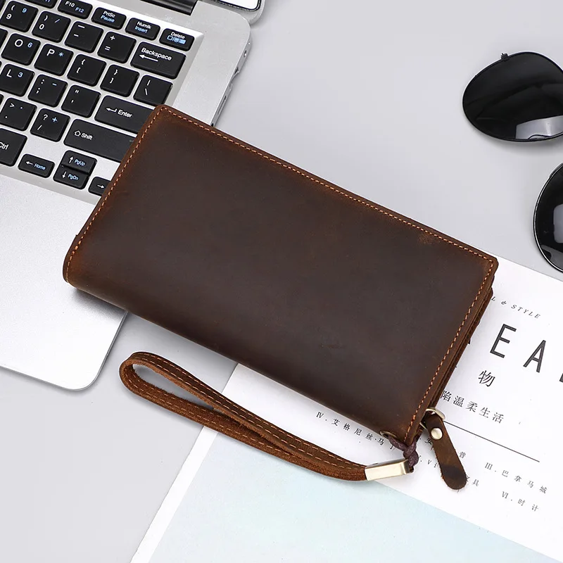 Stylish Men's Leather Wallet with Crazy Horse Pattern, Vintage Coin Purse and Handheld Clutch