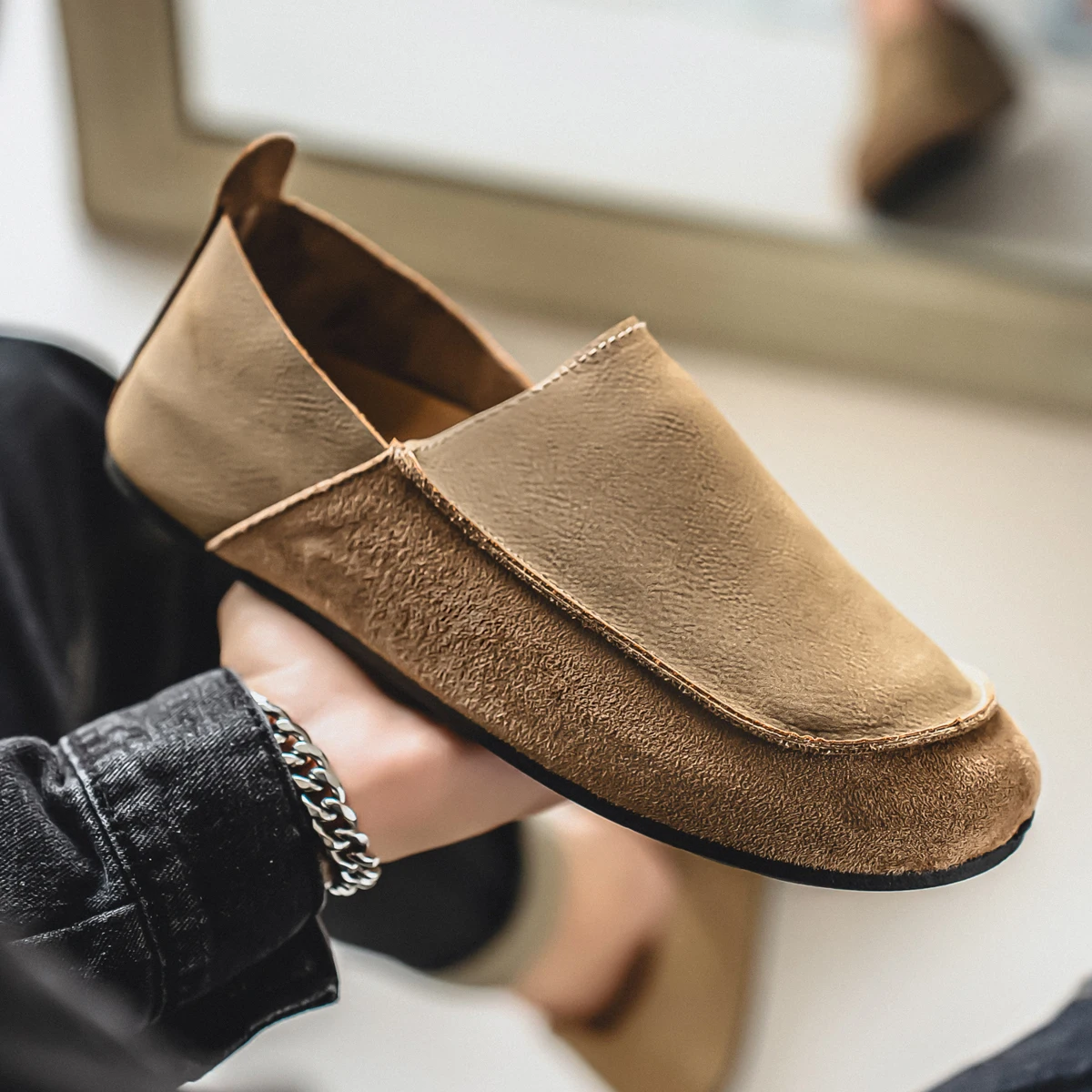 

Men's Fashion Retro Flat Shoes, Lightweight Slip-On Business Casual Leather Shoes, Four Seasons All-Match Casual Loafers