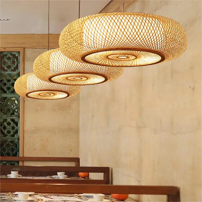 LED Rustic Style Pendant Light DIA.40 Creative Decoration Bamboo Art  Pendant Lamp Chandeliers Restaurant Teahouse