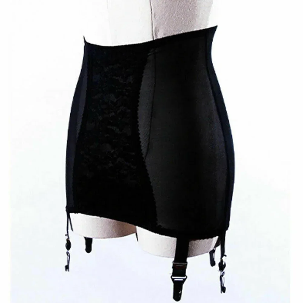 Trendy and Elegant Black Lace Sheer Mini Skirt with High Waist 6 Straps Clips Suspenders Girdle Garter for Women