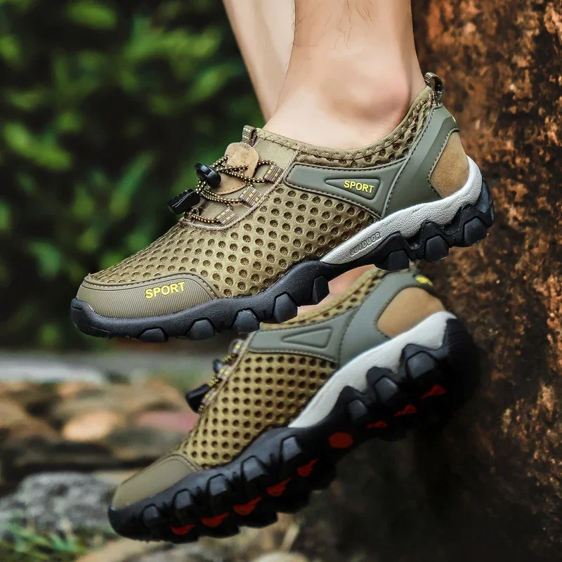 

Мужские дышащие теннисные кроссовки для босиком, обувь для рыбалки, летняя повседневная обувь для прогулок, нескользящая походная обувь на толстой подошве для мужчин