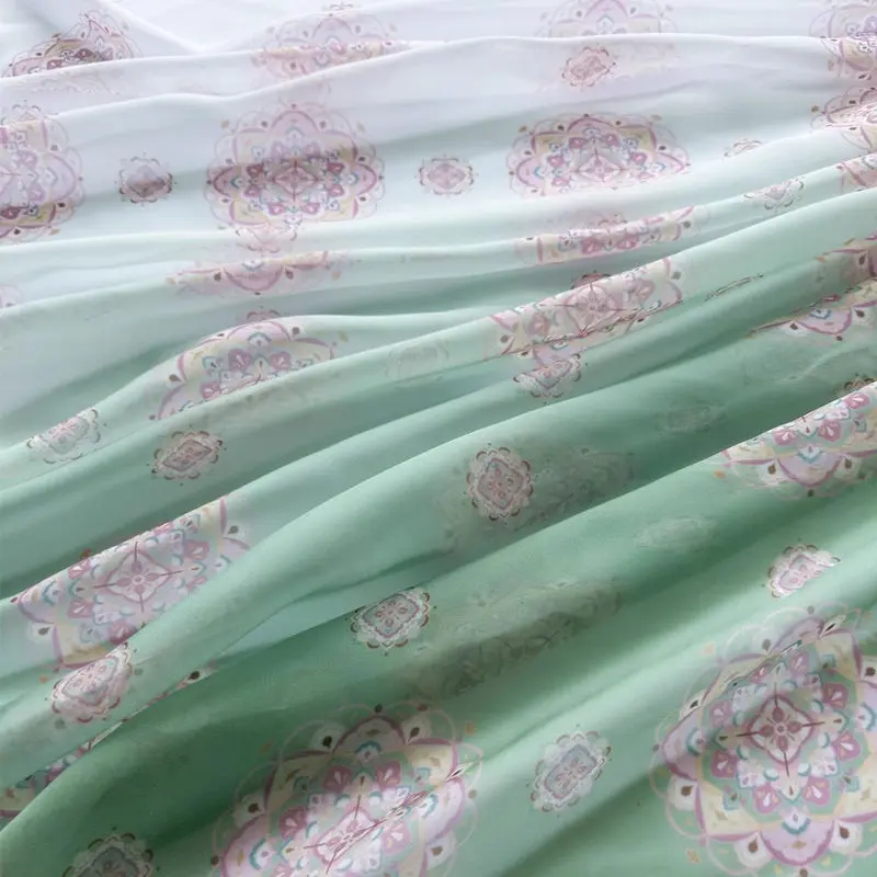 Printed Thin Chiffon Fabric Per Meter for Needlework Dress Skirts Clothes Diy Sewing Summer Cloth Gradient Soft Comfortable Blue