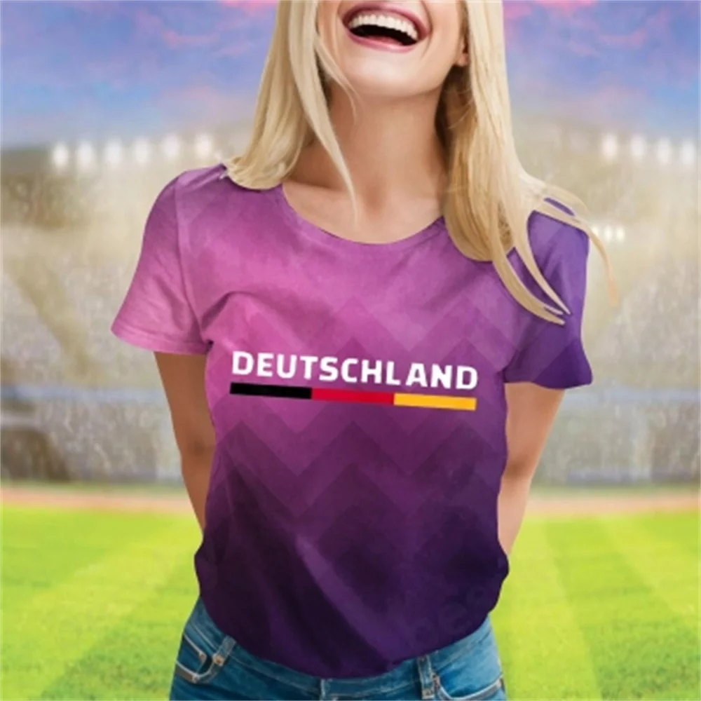 

Women's Summer Round Neck German Three Color Printed Loose Casual T-shirt Top