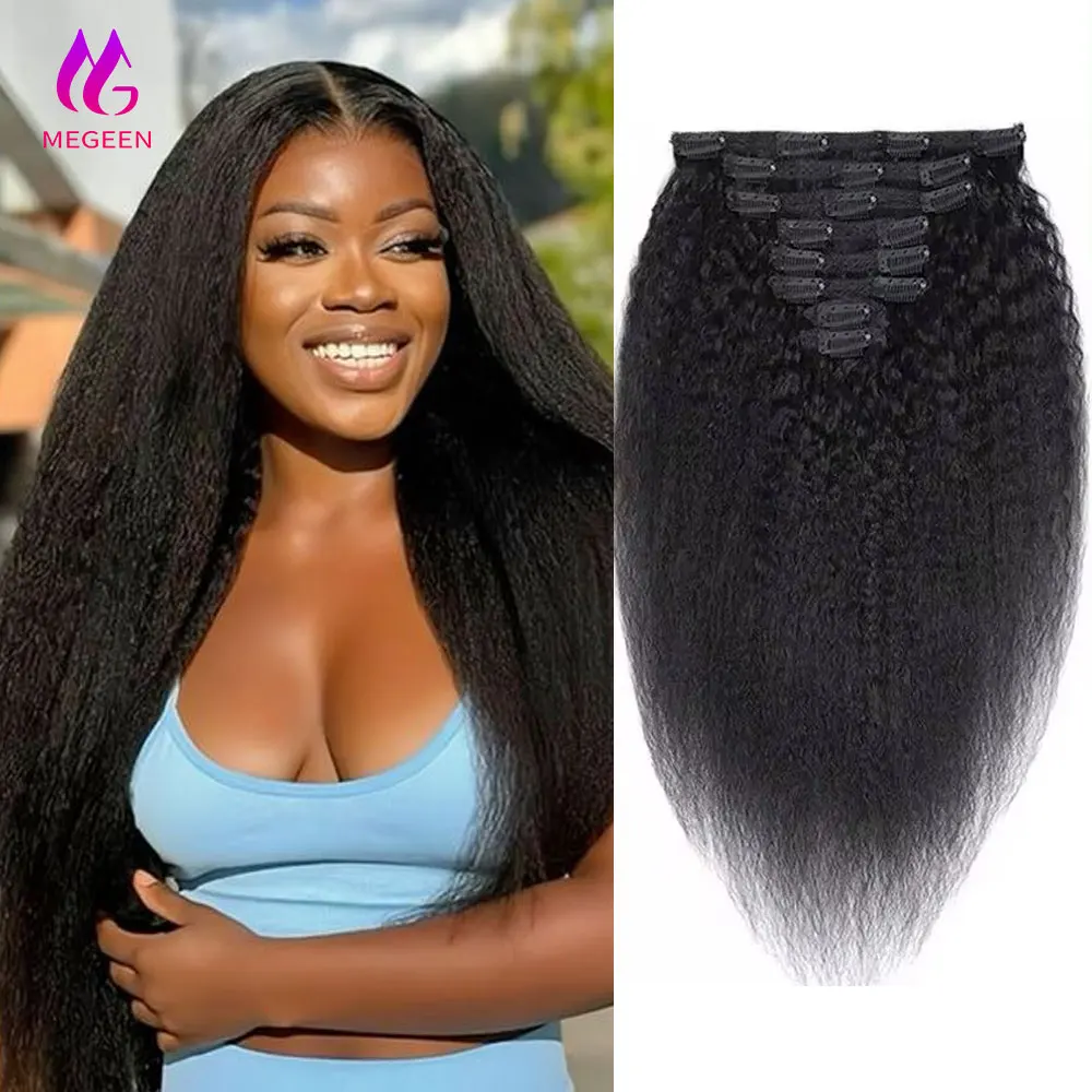 

Megeen курчавые прямые накладные человеческие волосы 120 г 8 шт./комплект бразильские накладные прямые волосы Yaki Remy для наращивания