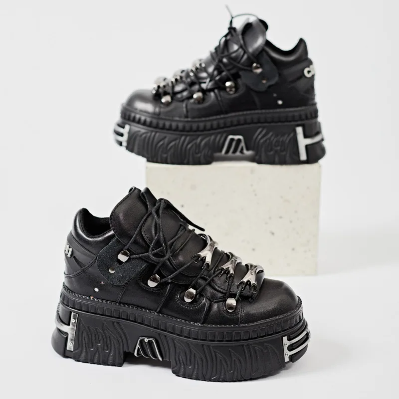 Women Punk Thick Sole Low Top High Top Shoes Heavy Metal Dark Motorcycle Boots Cool New