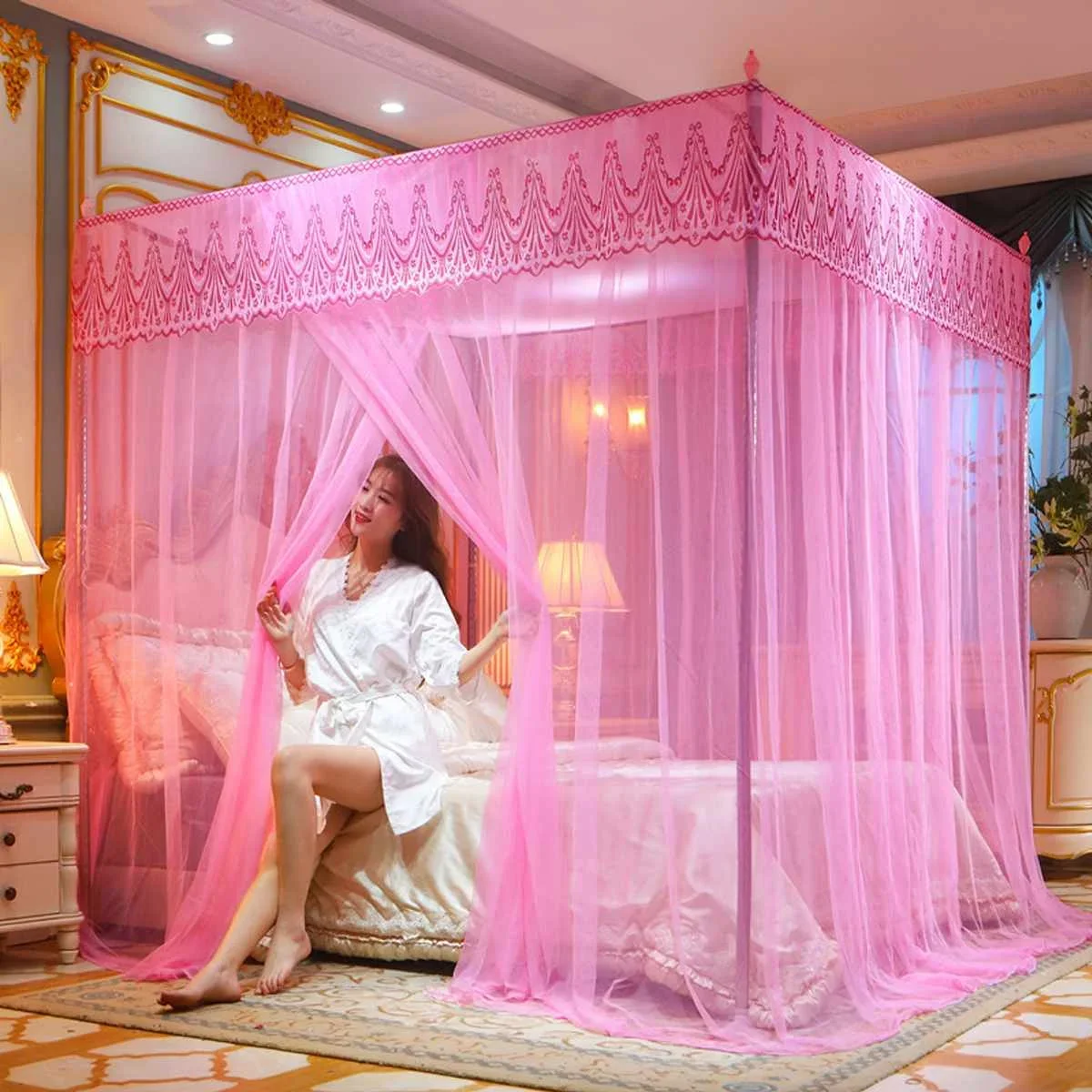 

180x220cm 4 Corner Bed Netting Bed Mosquito Net Square Bedding Accessories Doors Mosquito Net Summer Home Textile