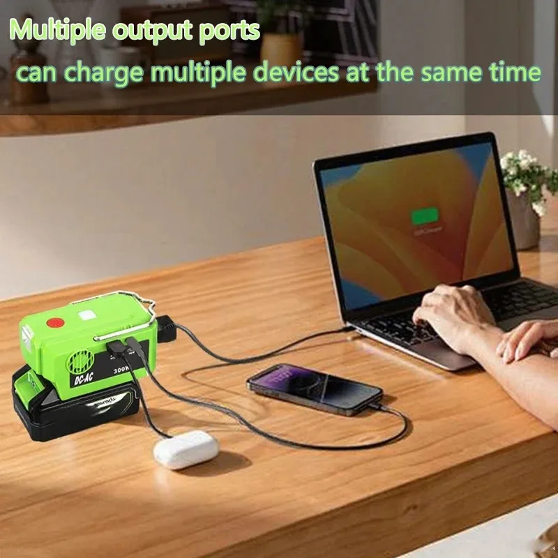

New 300W for GreenWorks GLB 40V Battery 120V/220 Power Inverter Adapter with LED Light USB Type-C Output Emergency Power Bank