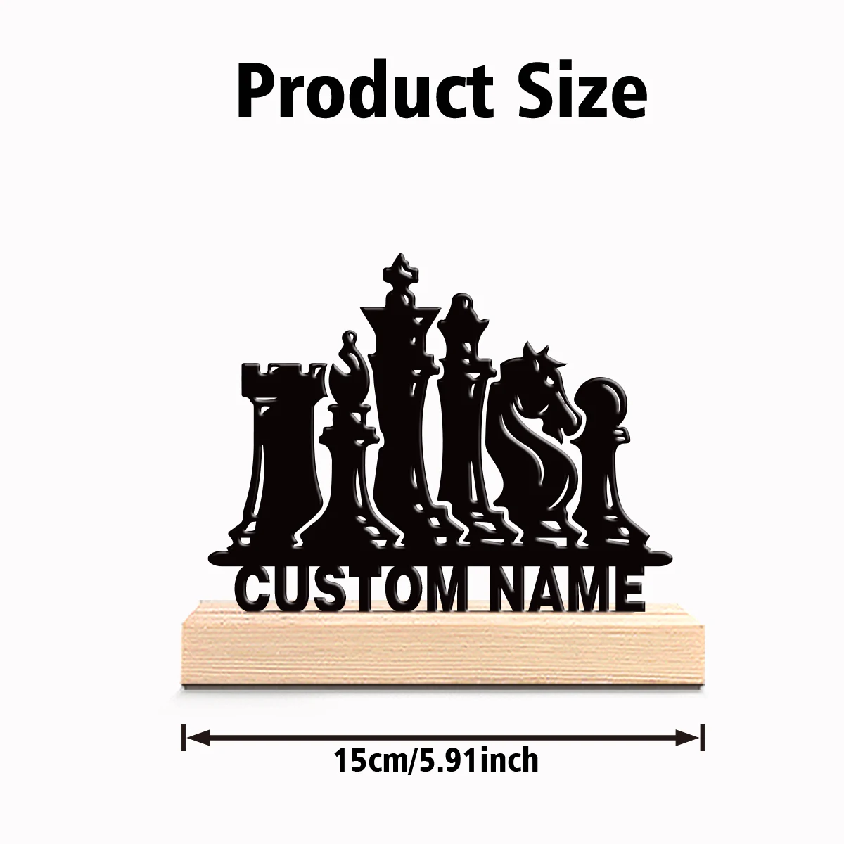 1pc Simple Chess Customizable Text Iron Statue Tin Ornament Tin Sculpture With Wood Base Handicraft With Wood Base Home Table