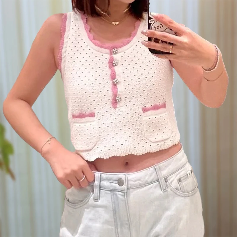 

New Summer Crocheted Hollow Knitted Vest for Women, Slim Fit, Elegant Sleeveless Top