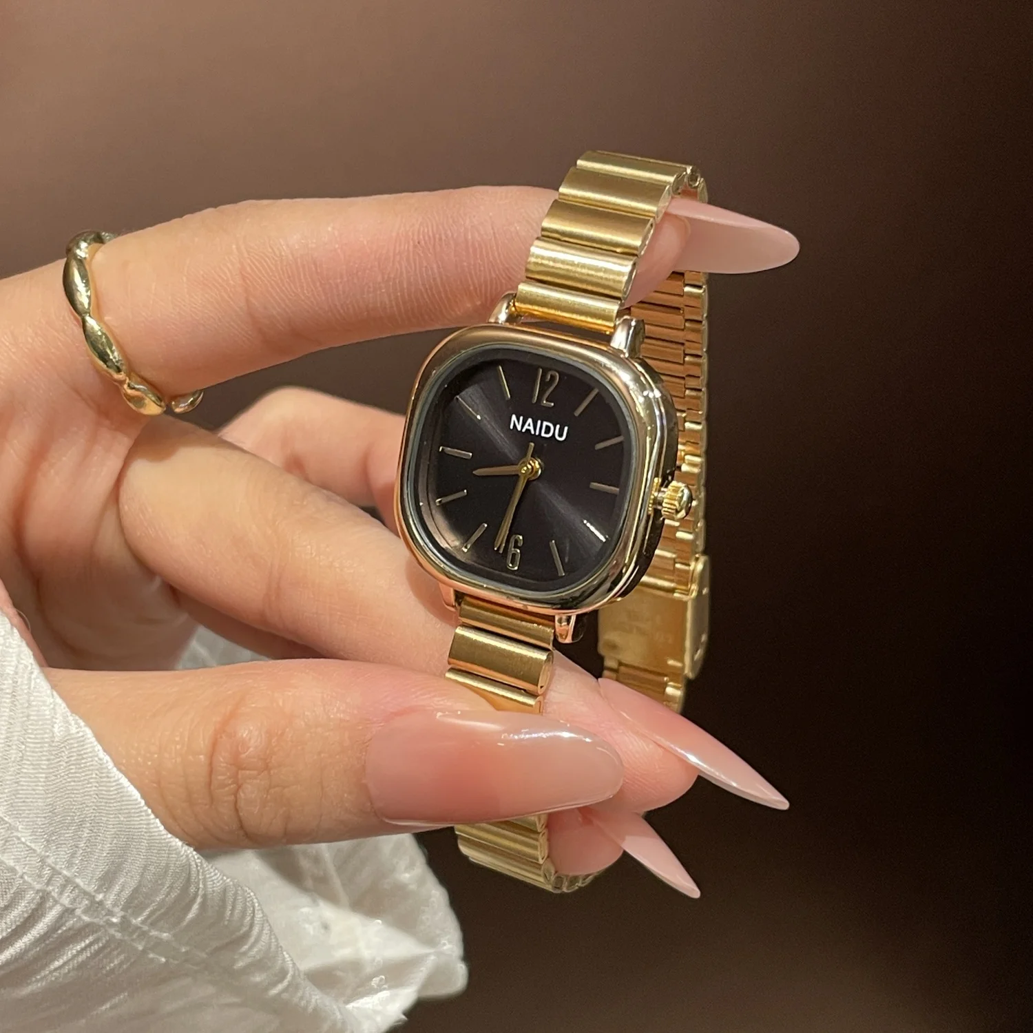 Brand Small Square Dial Ladies Watches Gold Adjustable Stainless Steel Strap Quartz Wristwatches For Women Dropshipping Clock