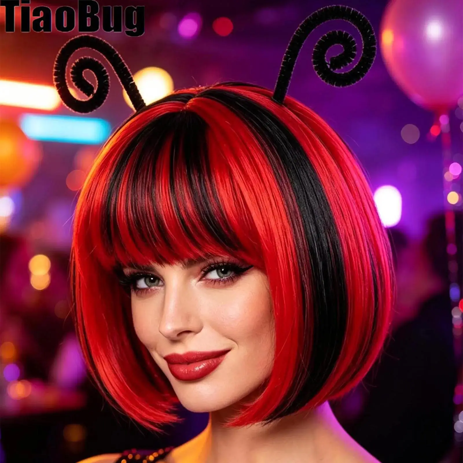 Adults Bee Cosplay Hairpiece Contrast Color Short Straight Wig with Bangs for Halloween Cosplay