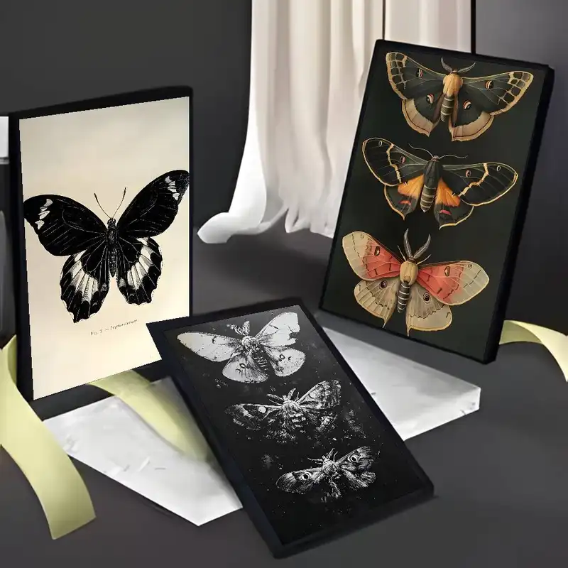 Black White Dark Butterfly Moth Poster art painting sticker with prints Home bedroom living room decoration gift - Image 3