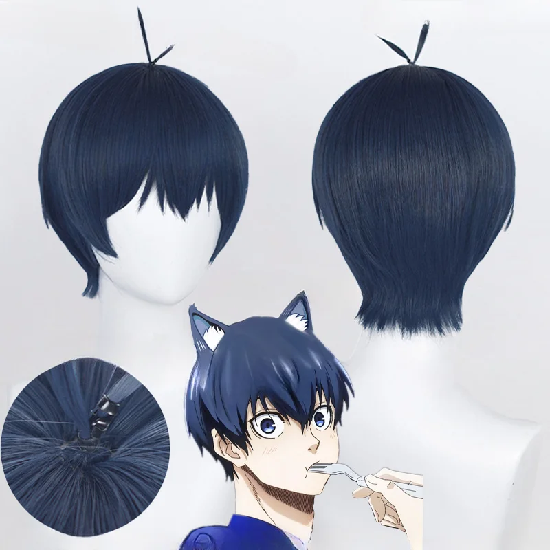 Anime Isagi Yoichi Cosplay Perücke 28 cm Schwarz/Blau Cosplay Perücken Hitzebeständige Yoichi Isagi Perücken Halloween Party Perücken