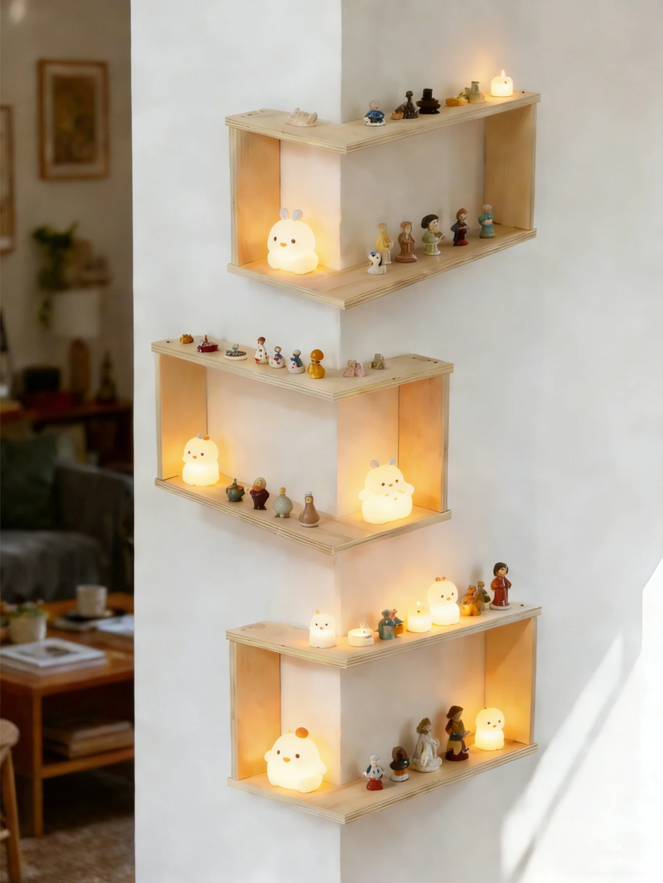 Corner Floating Wooden Shelves Wall Mounted Storage Rack for Living Room Bedroom Home Organizer for Plant & Ornament Art Display - view 5