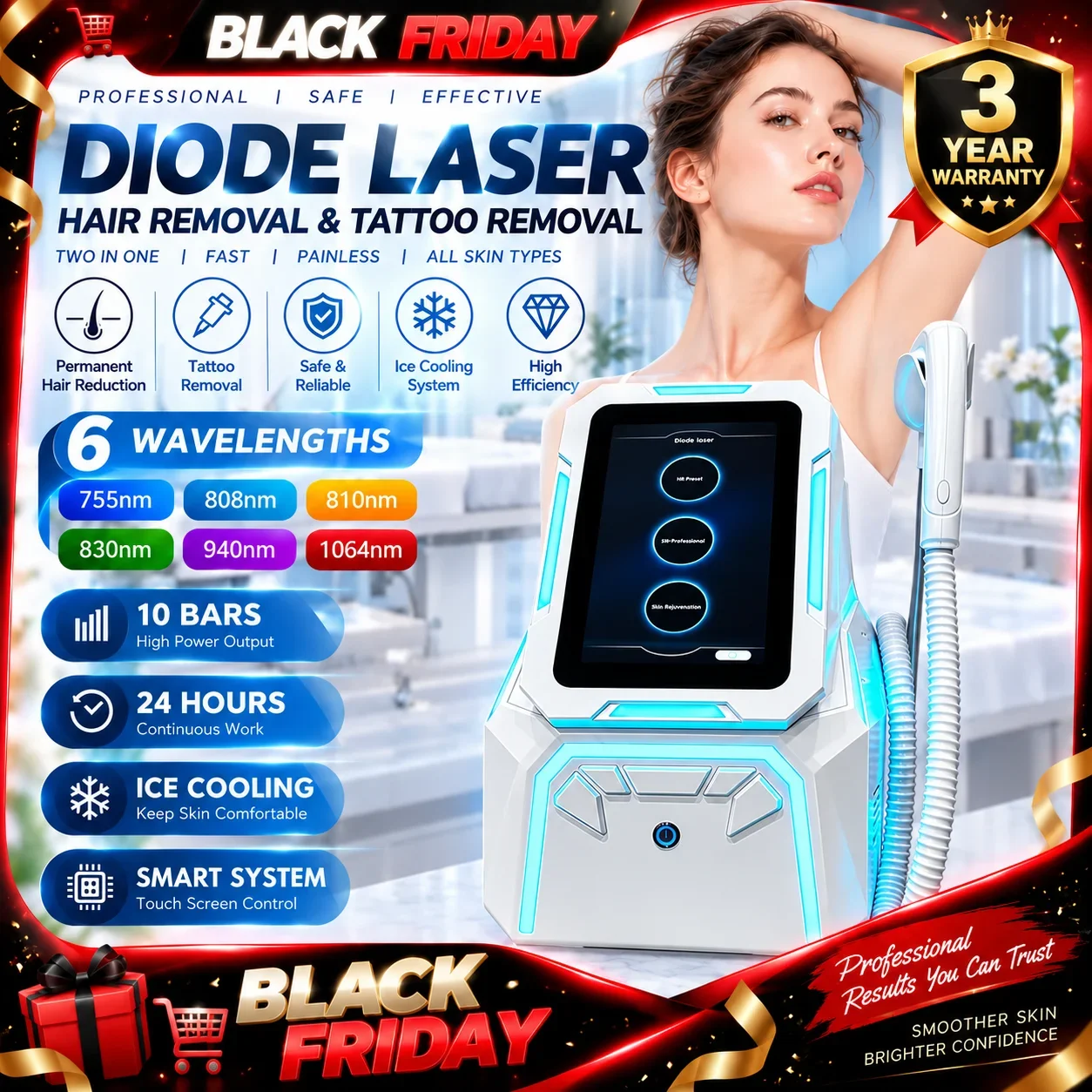 6000W FAC Diode Hair Removal Machine Ice Cooling Professional Beauty Device Painless Body Epilator For Salon And Home Use
