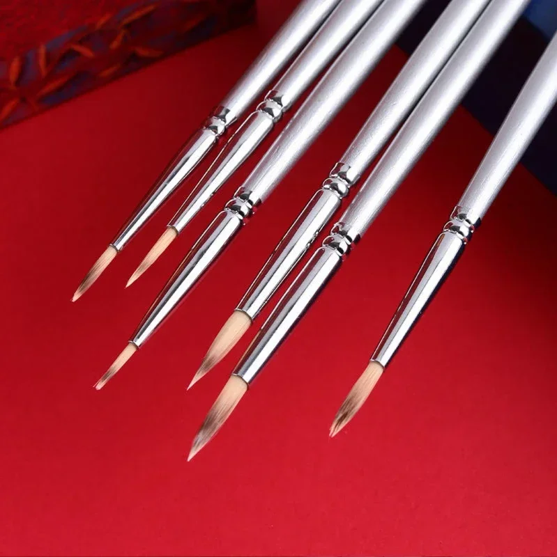 6 pcs/set Nylon hair hook line pen gouache acrylic oil paint brush Long wood rod stroke line meticulous hand-painted art tool