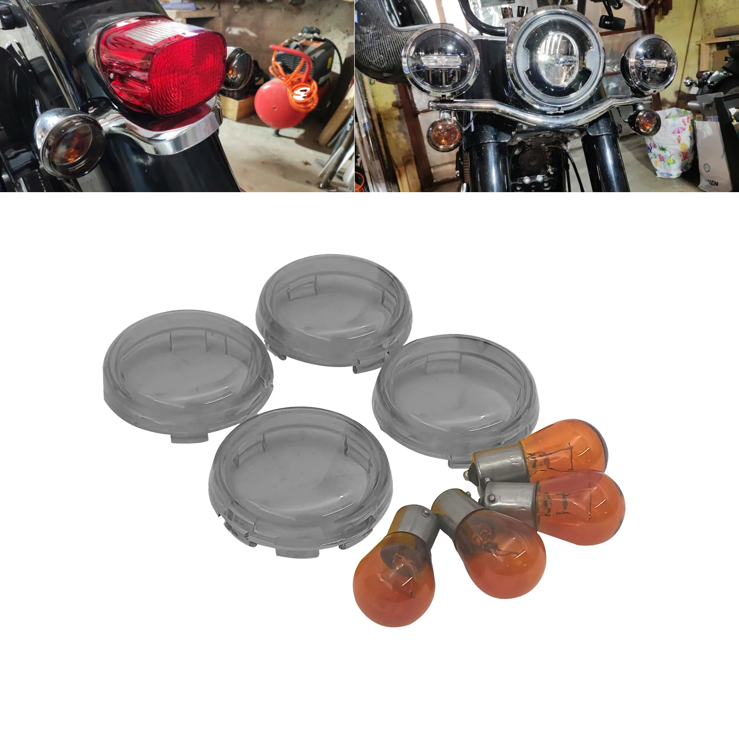 

SmokeTurn Signal Lenses Cover W/ Bulbs For Harley Softail Dyna Sportsters XL883 XL1200 X48 72 V-Rod VRod