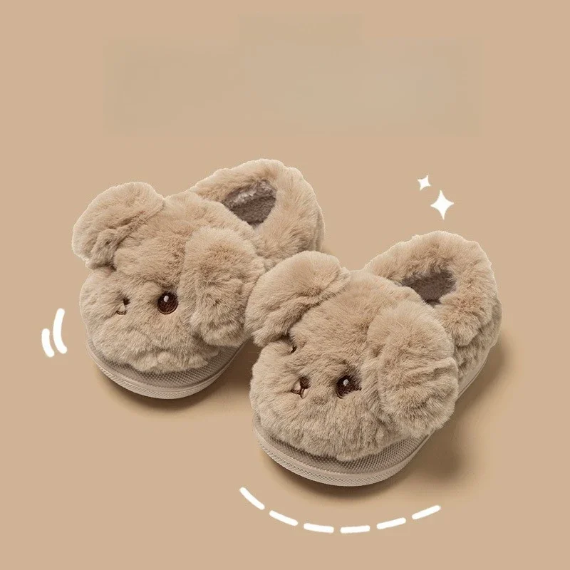 Children's cotton slippers girls' winter girls' bags cute cartoon bows home indoor cotton shoes parent-child