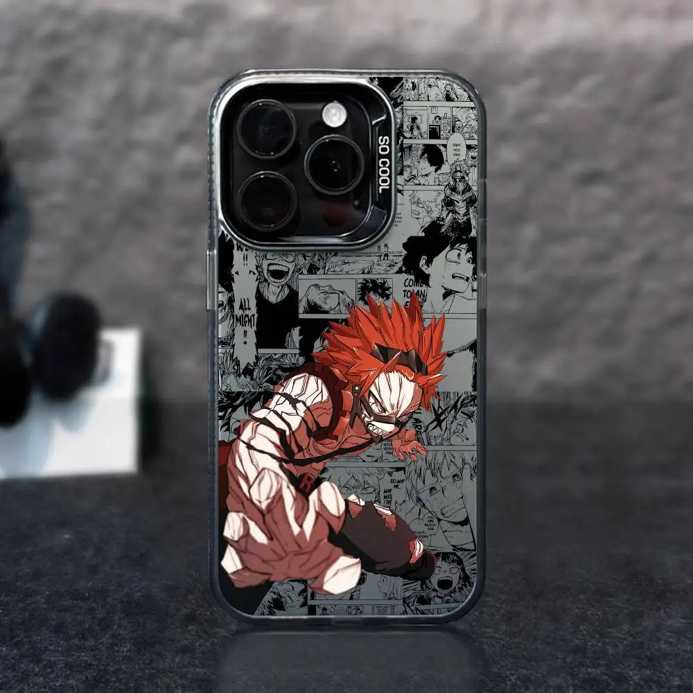 1 шт., чехол для телефона с изображением аниме E-Eijiro Kirishima, лазерный цвет IMD, серебристый корпус для iPhone 17, 16, 15, 14, 13, 12, 11 Air Pro Max Plus