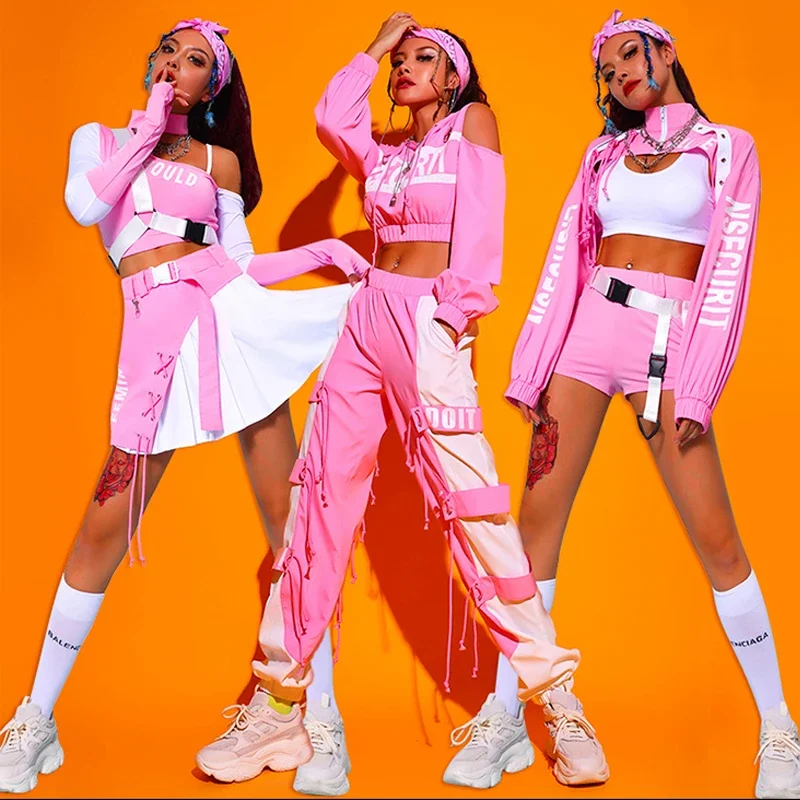 ملابس الهيب هوب النسائية ملهى ليلي الوردي Dj زي بار المرأة مثير Ds زي جوجو الرقص المرحلة ازياء القطب ملابس الرقص الطرف