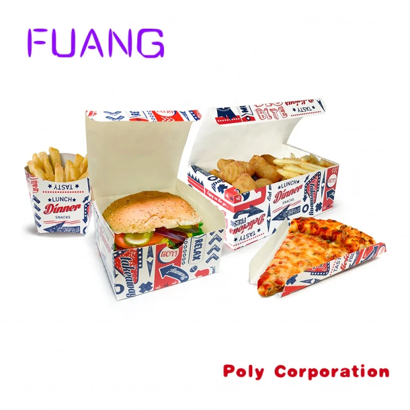 Caixas De Comida Personalizadas Batatas Fritas Nuggets De Frango Frito Pizza Hamburger Carton Paper Take Away Food Packaging Box