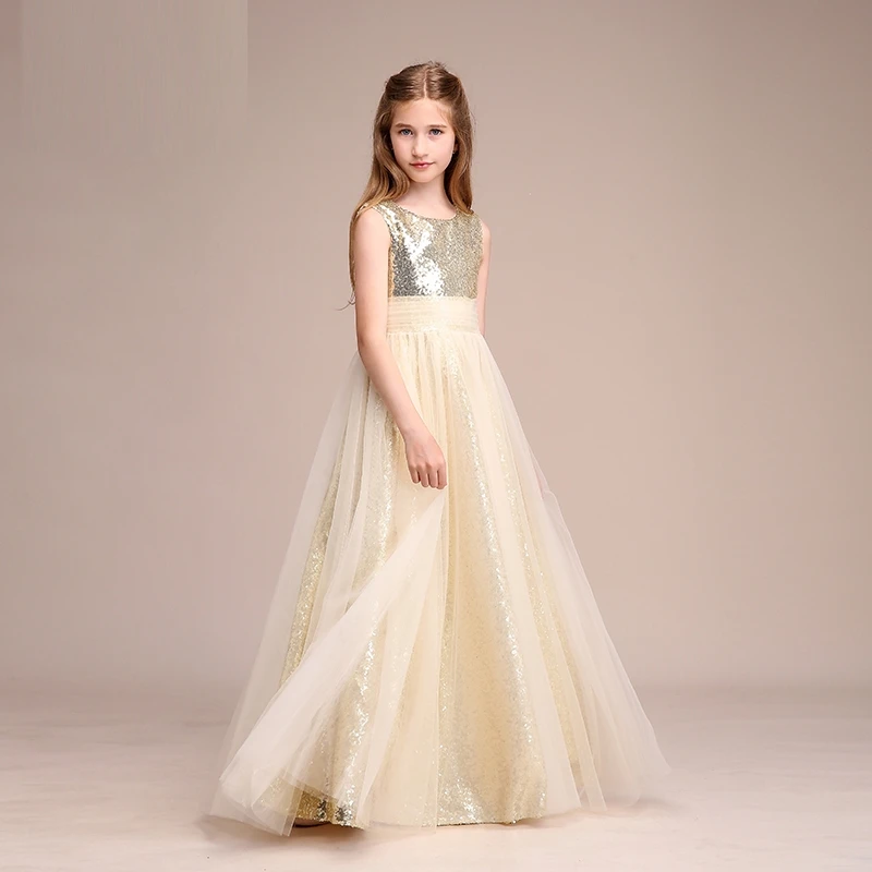 Female Children Evening Princess Skirt Piano Performance Clothes Model Catwalk Full Length Flower Girl Dresses