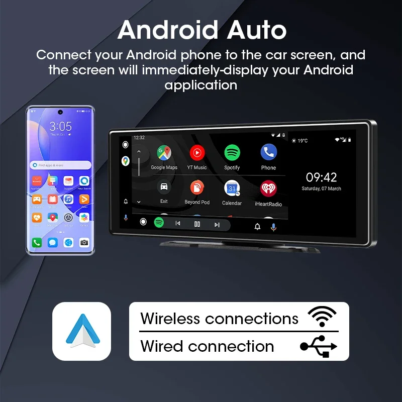 Develuck 10.26 Inch 4K Portable Wireless Carplay Screen Android Auto Car Radio Multimedia Player Touch Srceen BT Video Stereo