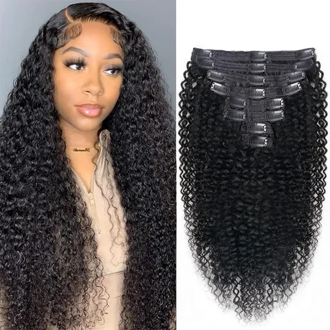 Kinky Curly Clip In Hair Extensions 100% Human Hair Seamless Clip Ins Human Hair Kinky Curly For Black Women 8pcs 120 Grams