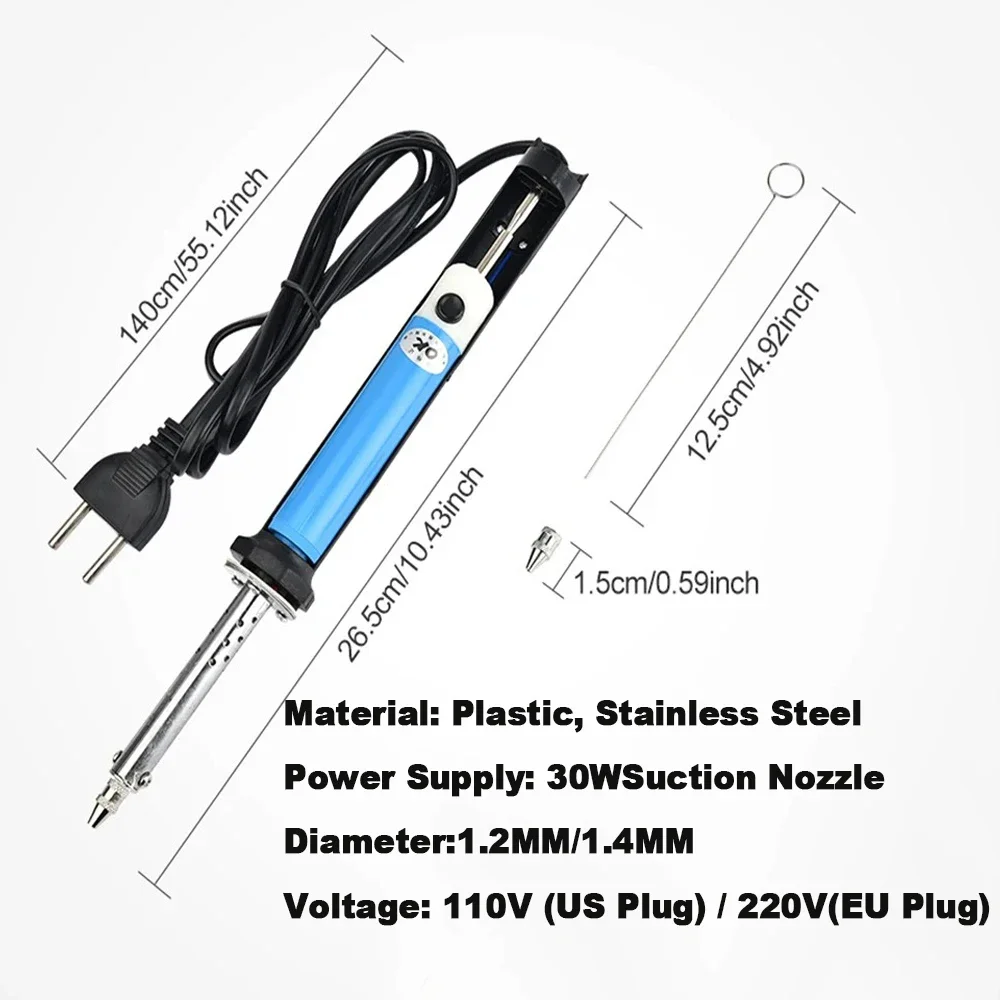 30W 2 In1 Electric Vacuum Desoldering Gun Handheld Electric Tin Suction Sucker Pen with Desoldering Nozzle 110/220VEU/US/UK Plug