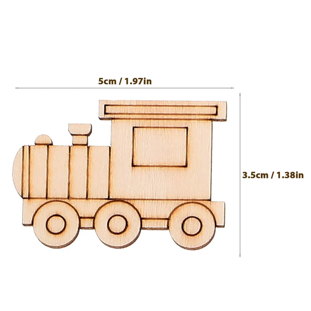 100Pcs Wooden Unfinished Vehicle Cutouts Smooth Surface DIY Painting Decoration Transport Shapes Airplane Train Bicycle Rocket