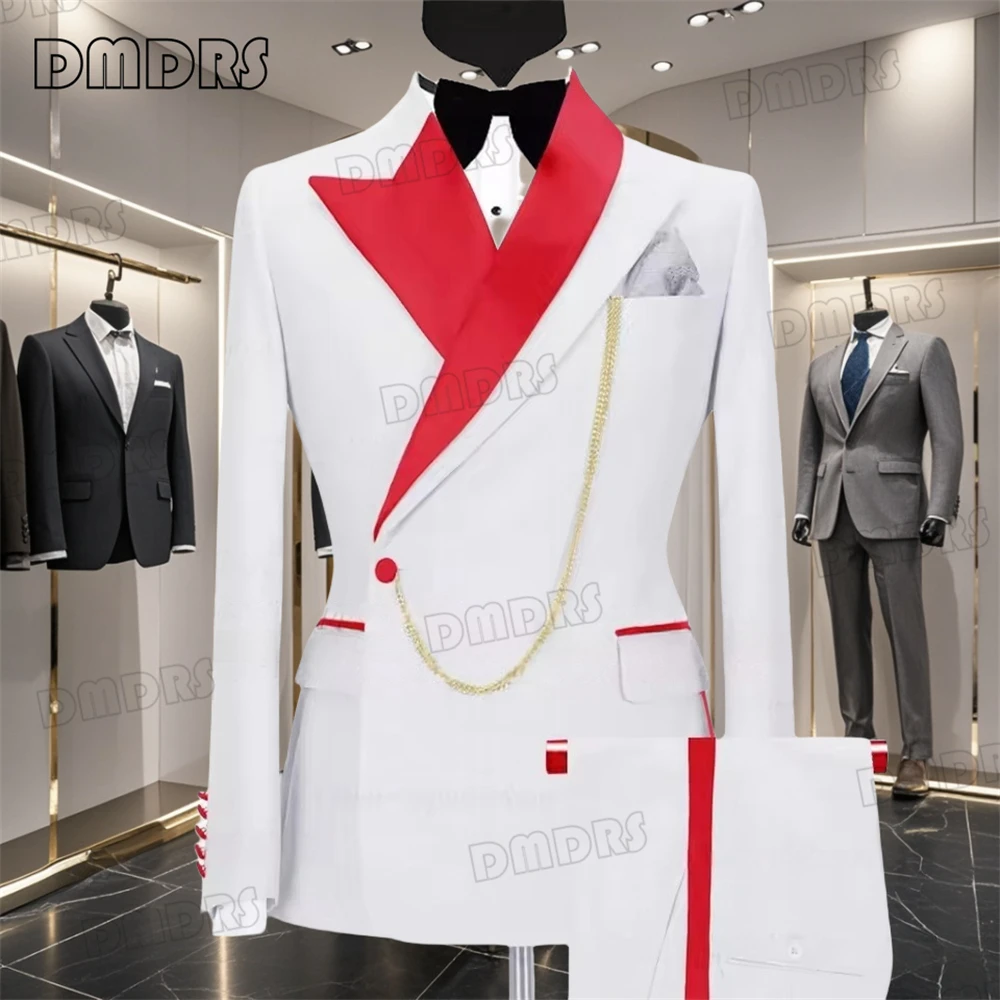 Asymmetrical Red Collar Formal Suit Set for Men, Many Colors Wedding Groom Suit, Blazer Pants Two Pieces Set Plus Size Party