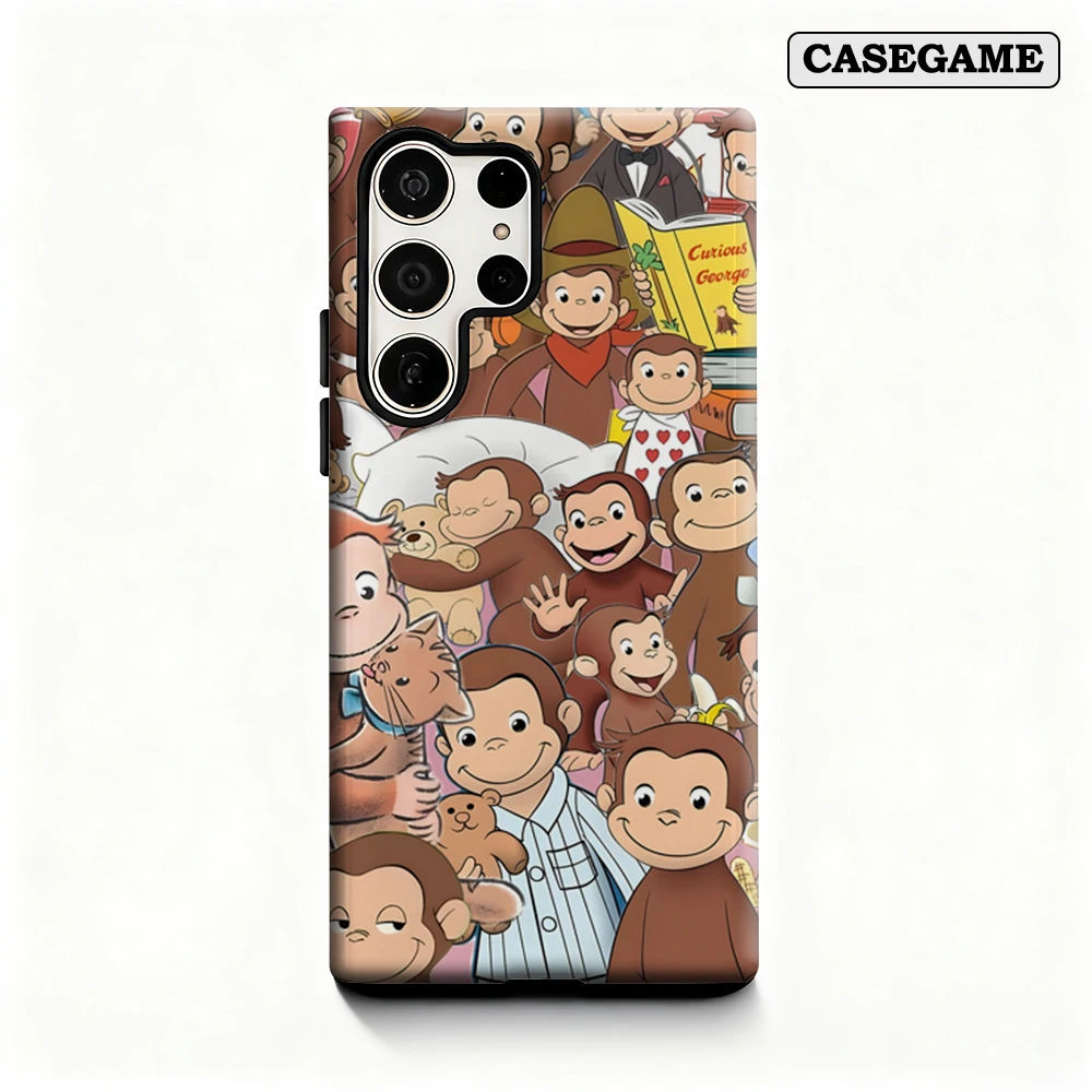 Casegame Phone Case for Samsung Galaxy S25 S26 Ultra S24 S23 Ultra Plus Shockproof Double Layer Curious George Collage Cover