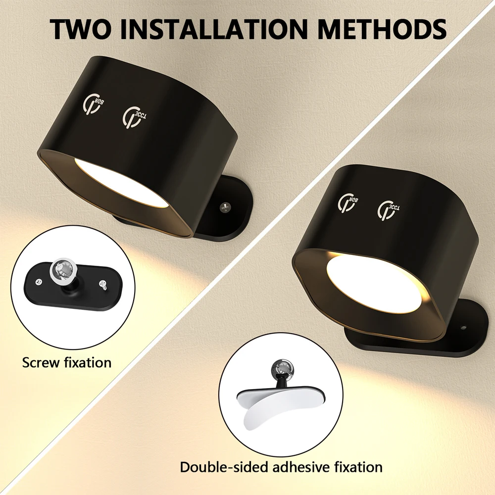 Touch Remote Control Wall Lamp Indoor Wireless Rechargeable LED Cordless Wall Sconces Light 360° Adjustable USB Charging