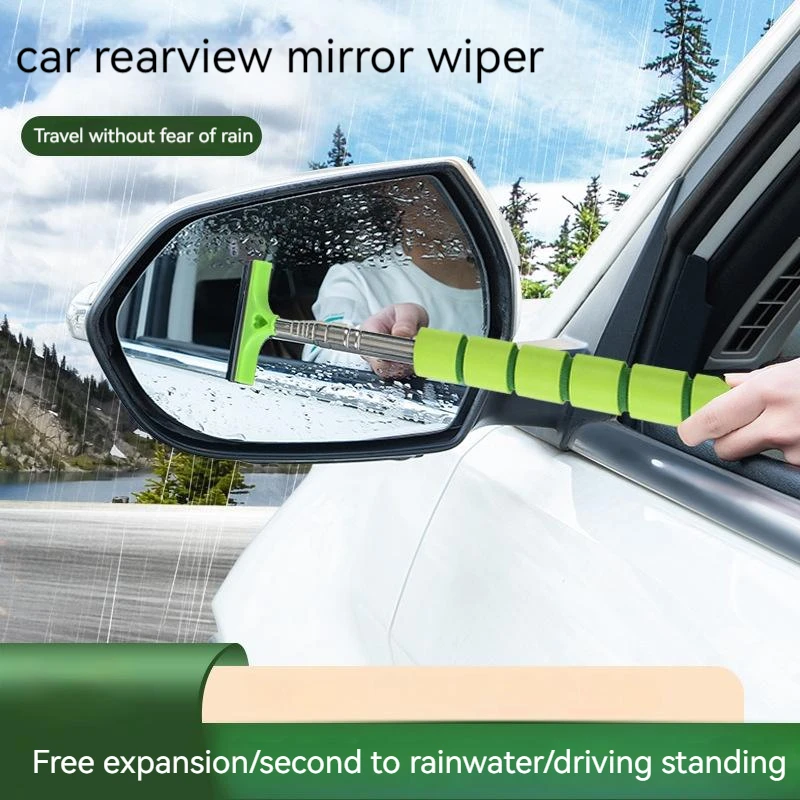 Car Rearview Mirror Wiper  Stainless Steel Telescopic Retractable Layered Brush Head Window Wash Cleaning Brush Wiper