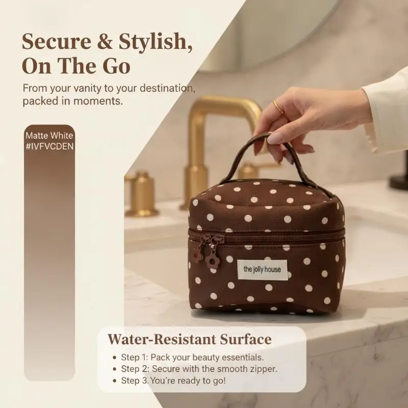 Koreanischer Retro-Stil, Aufbewahrungstasche mit Punktmuster, tragbar, für den Außenbereich geeignet, vielseitige Damen-Handtasche mit großem Fassungsvermögen, ideal als Kosmetiktasche. – Detail 1