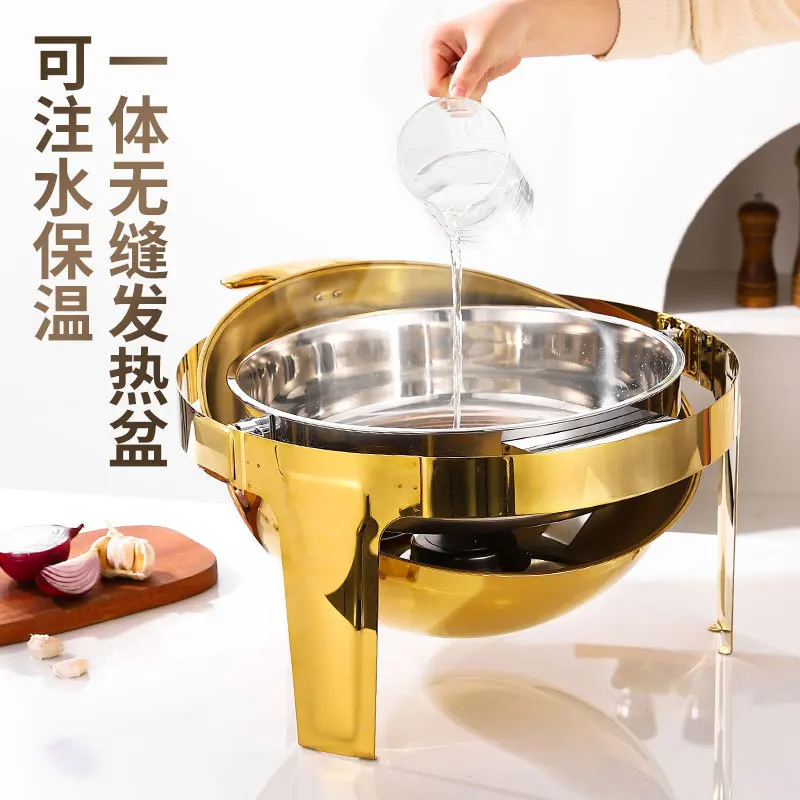 Stainless steel gold full flip round visual buffet stove hotel thermal insulation electric breakfast stove