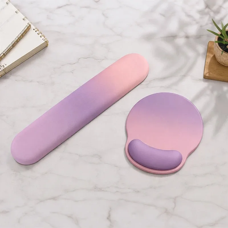Gradient Pink Purple Rubber Wrist Rest Keyboard Pad & Mouse Pad Set, Non-Slip Comfortable Desk Accessories for Men Women