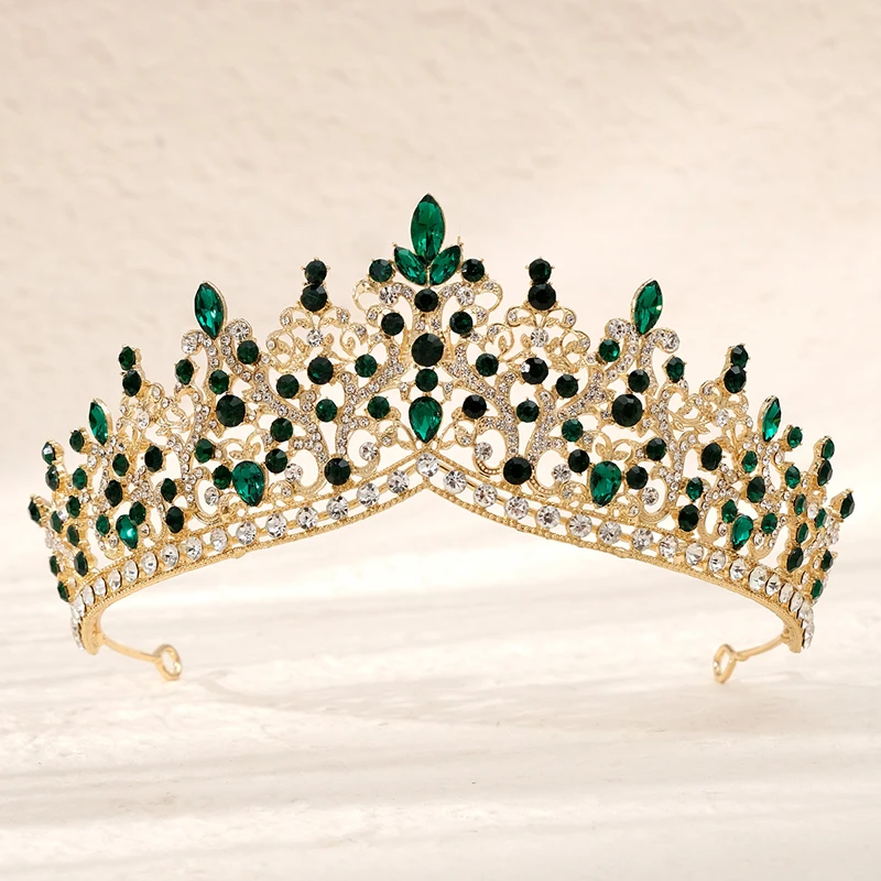 Green Wedding Bridal Pageant Crystal Rhinestone Tiaras Crown  Ladies Party Luxury Princess Women Headpiece Hair Accessorie image 2