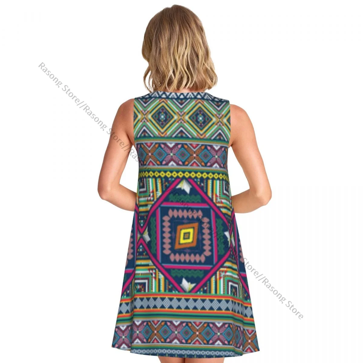 Women's Dress Summer Casual T Shirt Dresses Beach Cover up Geometric Ethnic Oriental Pattern Tank Dress