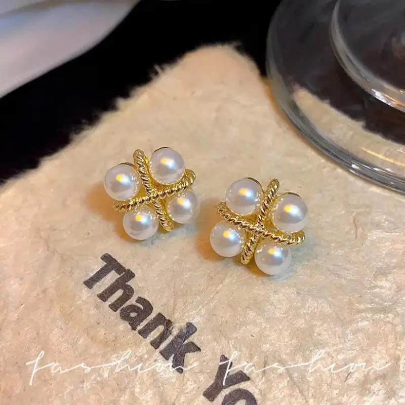925 Silver Needle Korean Fashion Cross Pearl Earrings For Women Jewelry 2026 Trending New Luxury Women's Vintage Stud Earrings - view 3