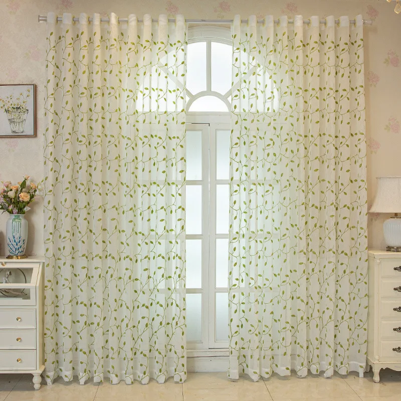 American Style Embroidered Green Leaf Finished Sheer Curtain For Crossborder Amazon AliExpress Factory Wholesale Drop Shipping